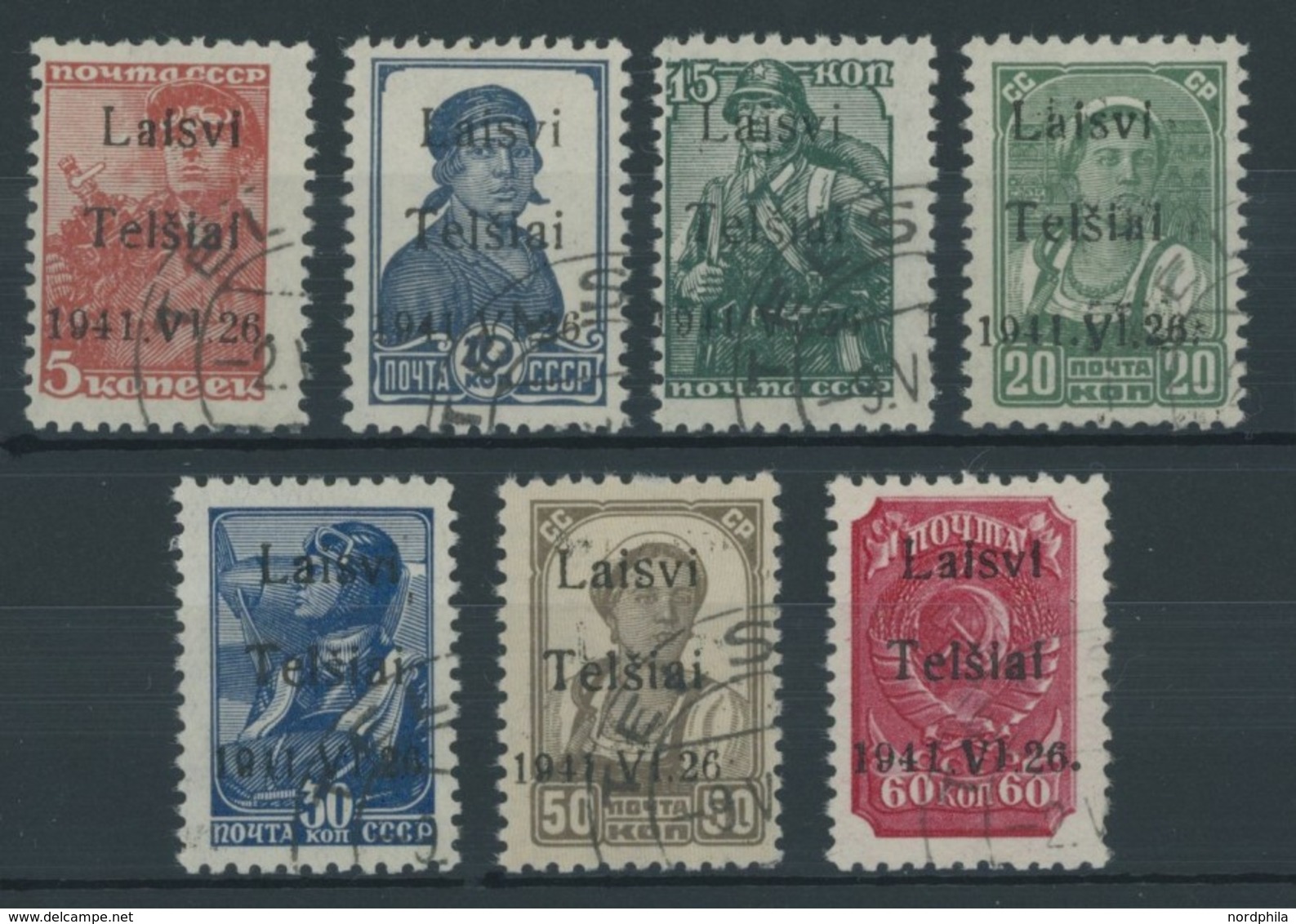 TELSCHEN 1-7II O, 1941, Werktätige, Type II, Prachtsatz, Gepr. Huylmans, Mi. 600.- - Occupation 1938-45