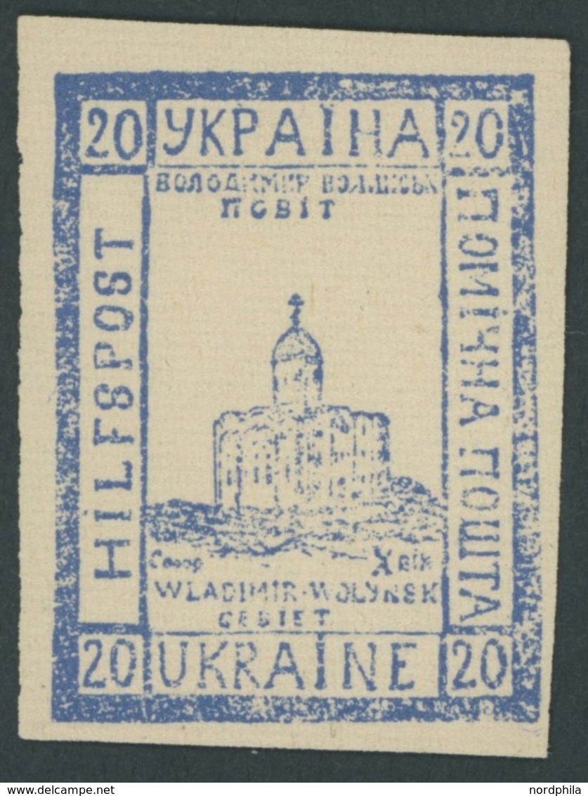 UKRAINE (*), 1941, 20 H. Ultramarin Auf Sämisch Hilfspostmarke, Wie Verausgabt Ohne Gummi, Pracht, Mi. 250.- - Ocupación 1938 – 45