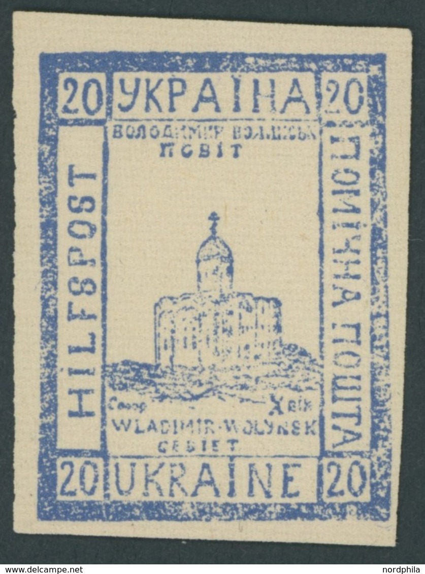 UKRAINE (*), 1941, 20 H. Ultramarin Auf Sämisch Hilfspostmarke, Wie Verausgabt Ohne Gummi, Pracht, Mi. 250.- - Occupation 1938-45