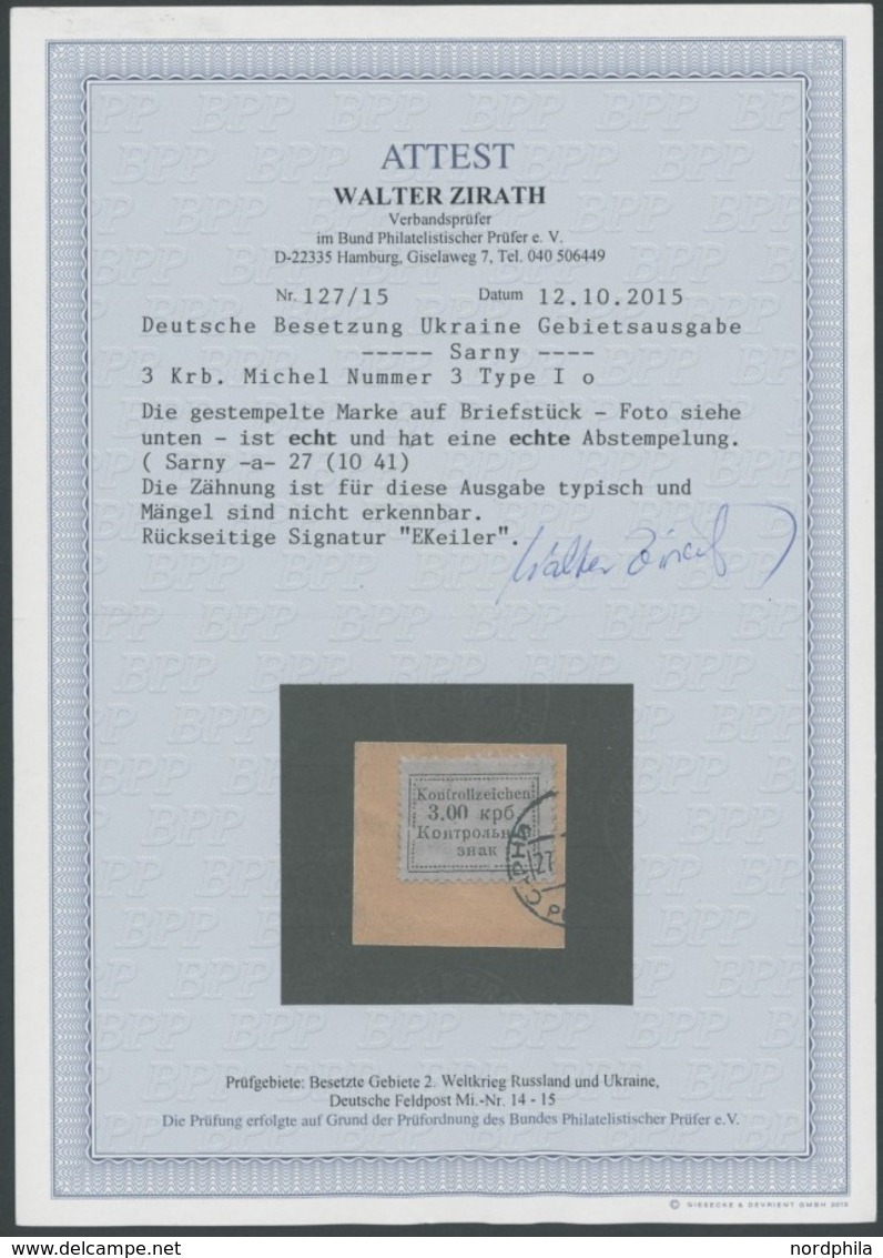 UKRAINE 3 BrfStk, 1941, 3 Krb. Schwarz Auf Mattgrau, Prachtbriefstück, Gepr. Keiler Und Fotoattest Zirath, Mi. (2200.-) - Ocupación 1938 – 45