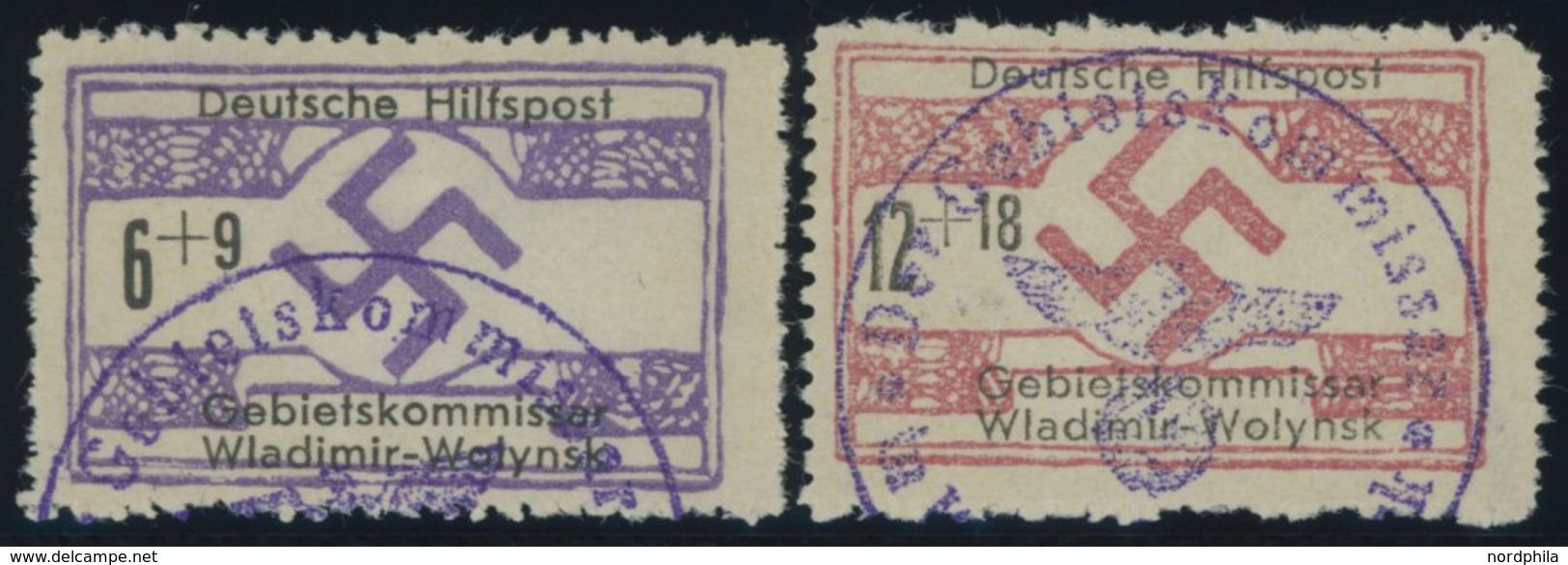 UKRAINE 12/3 O, 1944, 6 Und 12 Pf. Wladimir-Wolynsk, Normale Zähnung, 2 Prachtwerte, Gepr. Zirath, Mi. 300.- - Occupation 1938-45