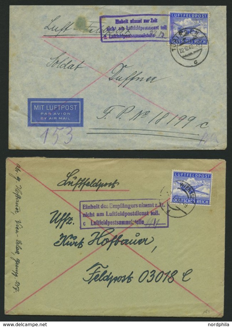 FELDPOSTMARKEN 42 BRIEF, 1942/3, 3 Luft-Feldpostbriefe Mit Verschiedenen Hinweisstempeln H/F - Occupazione 1938 – 45