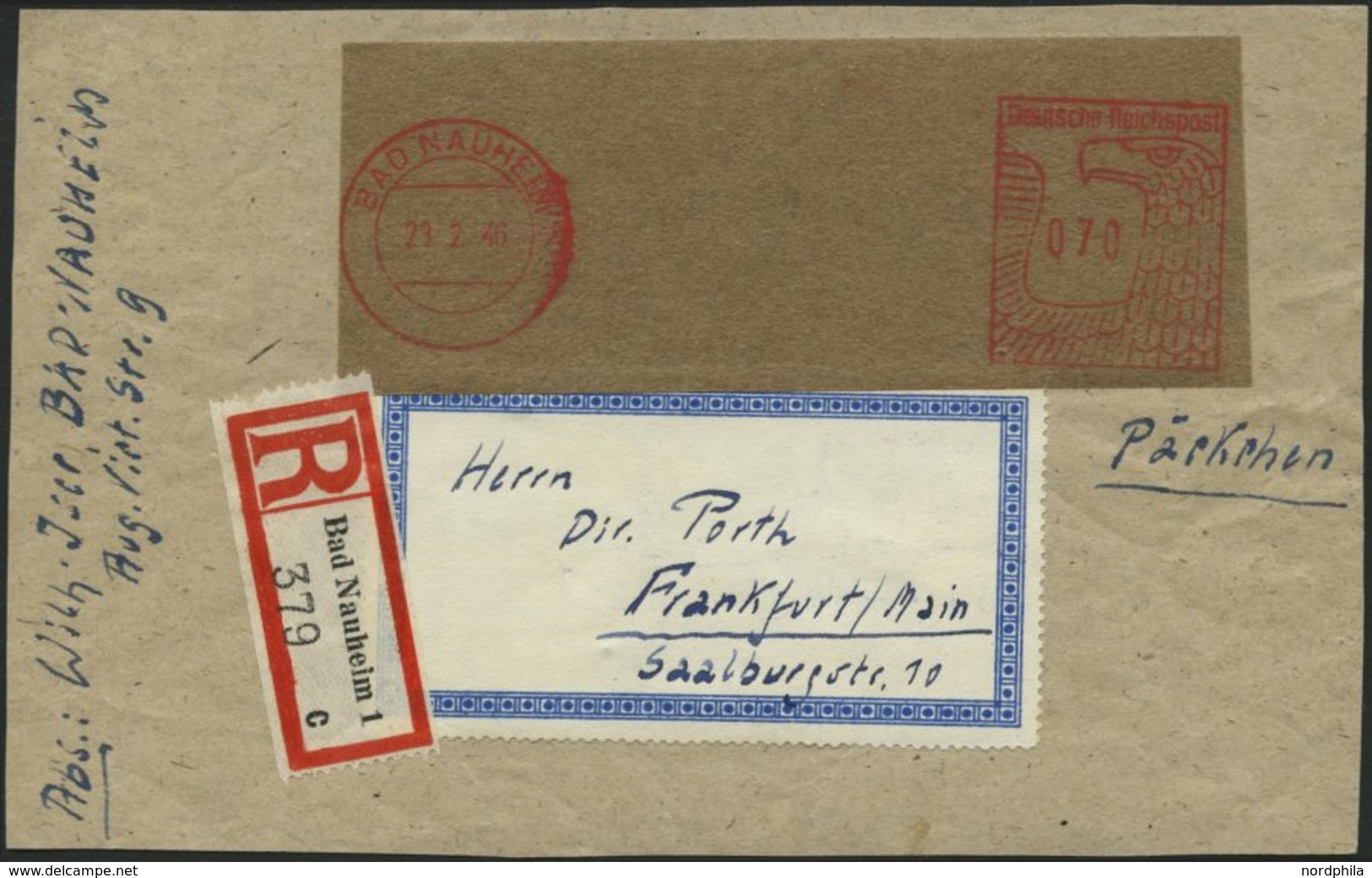 BAD NAUHEIM III BRIEF, 1946, 70 Pf. Freistempler Barfrankatur Auf Einschreib-Päckchen-Vorderseite, Pracht, Gepr. Zierer, - Correos Privados & Locales