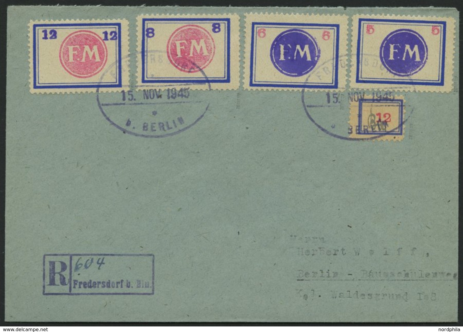 FREDERSDORF Sp124,57-60 BRIEF, 1945, 12 Pf., Rahmengröße 16x13 Mm, Kleine Wertziffer In Mittelrosa Mit 5 - 12 Pf., Rahme - Correos Privados & Locales