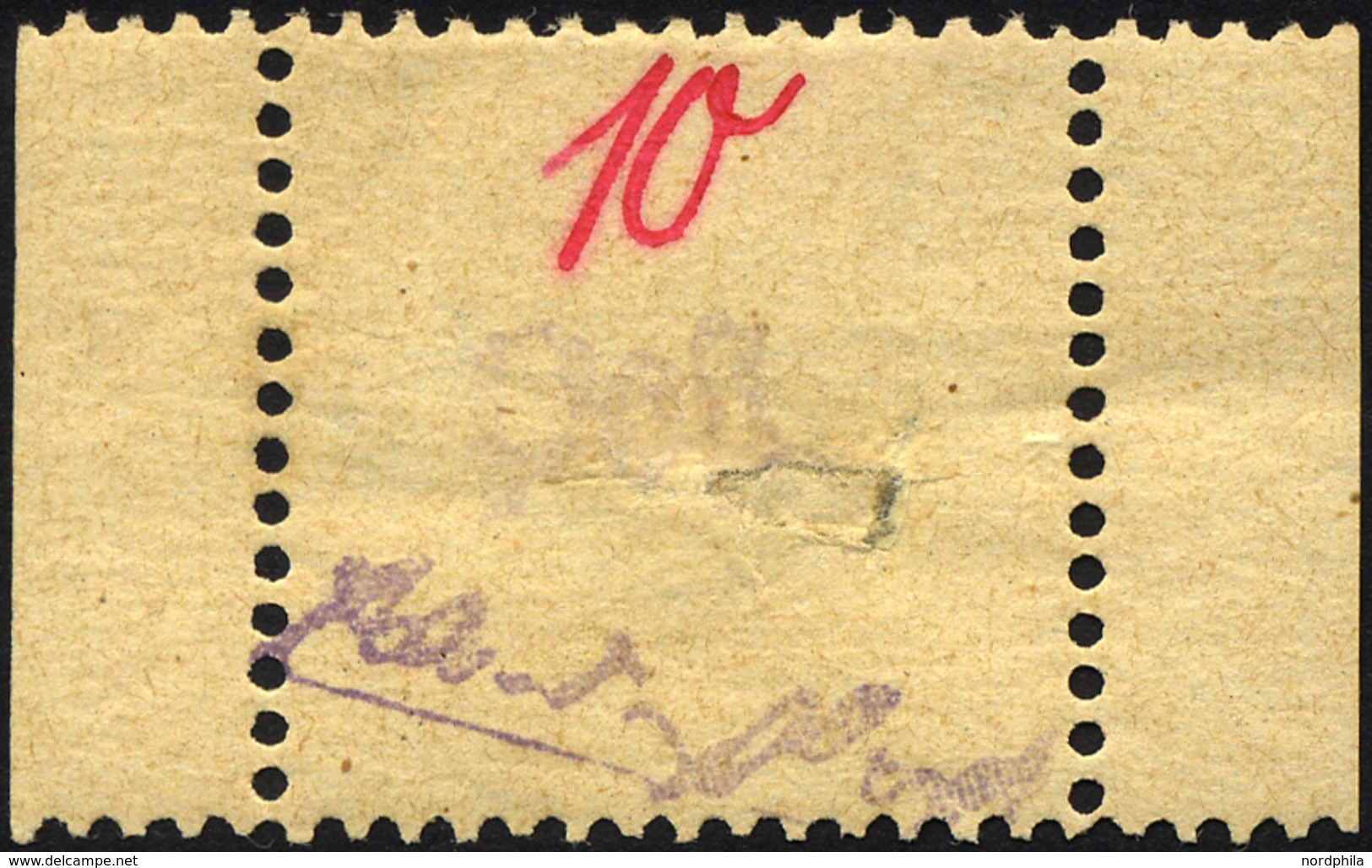 GROSSRÄSCHEN 6S *, 1945, 10 Pf. Gebührenmarke Aus Streifen, Falzreste, Große Fehlstelle In Der Markenmitte, Gepr. Kunz,  - Correos Privados & Locales