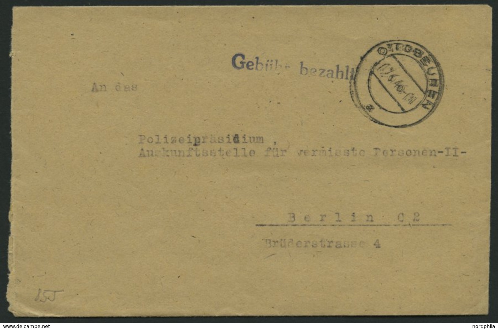 ALL. BES. GEBÜHR BEZAHLT OTTOBEUREN, 02.6.46, L1 Gebühr Bezahlt, Brief Feinst - Other & Unclassified