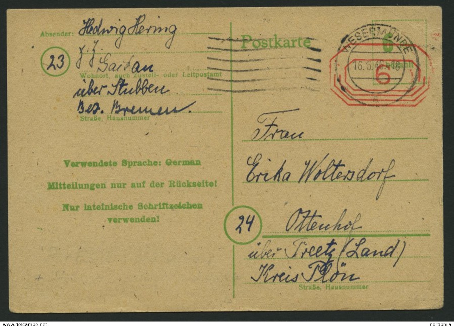 ALL. BES. NOTAUSGABEN P A07,15,18 BRIEF, BREMEN RPD, 6 Pf., Stempel WESERMÜNDE Und BREMEN 5, 3 Karten Feinst/Pracht - Otros & Sin Clasificación