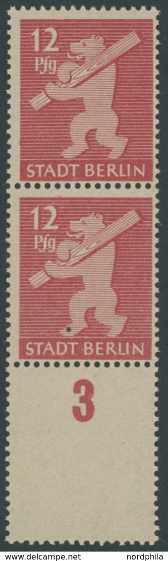 BERLIN UND BRANDENBURG 5AAwaxL **, 1945, 12 Pf. Mittelkarminrot, Graurosa Papier, Glatter Gummi, Im Senkrechten Paar, Un - Other & Unclassified