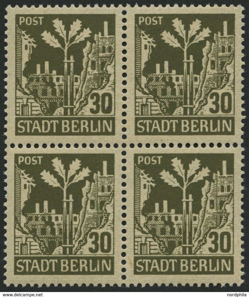BERLIN UND BRANDENBURG 7Ab VB **, 1945, 30 Pf. Schwärzlichbraunoliv, Im Viererblock, Pracht, Gepr. Dr. Jasch, Mi. 160.- - Other & Unclassified