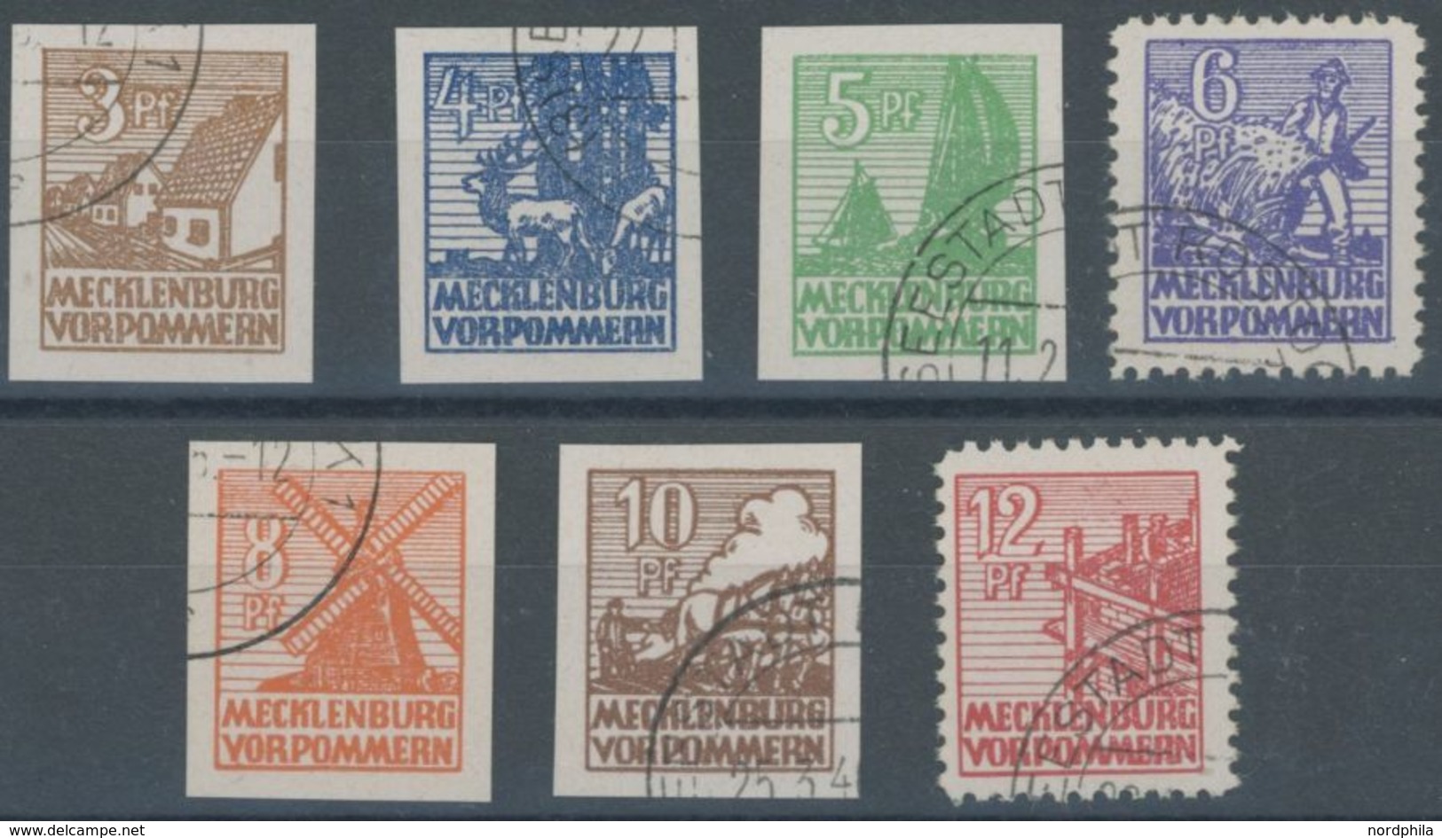 MECKLENBURG-VORPOMMERN 29-36x O, 1946, 3 - 12 Pf. Abschiedsserie, 1. Auflage, 7 Prachtwerte, Gepr. Kramp, Mi. 400.- - Other & Unclassified