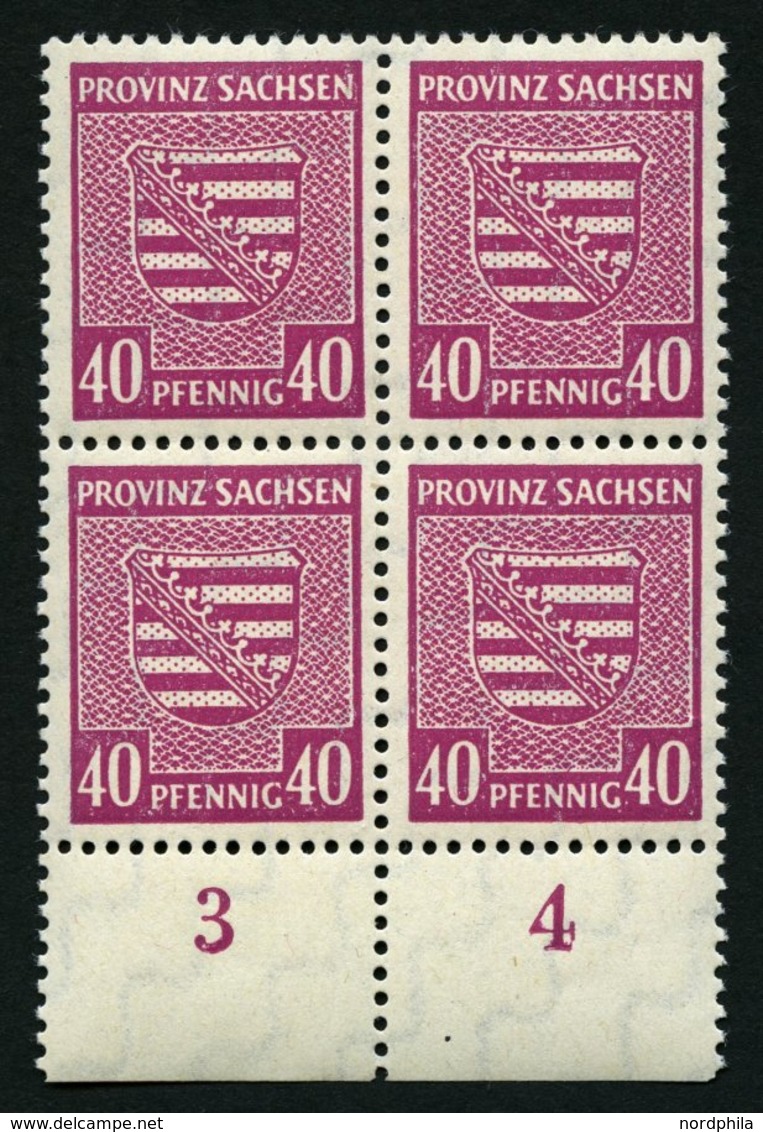 PROVINZ SACHSEN 84Xa VB **, 1945, 40 Pf. Dunkellilarosa, Wz. 1X, Im Unterrandviererblock, Dabei Plattenfehler I, Pracht, - Otros & Sin Clasificación