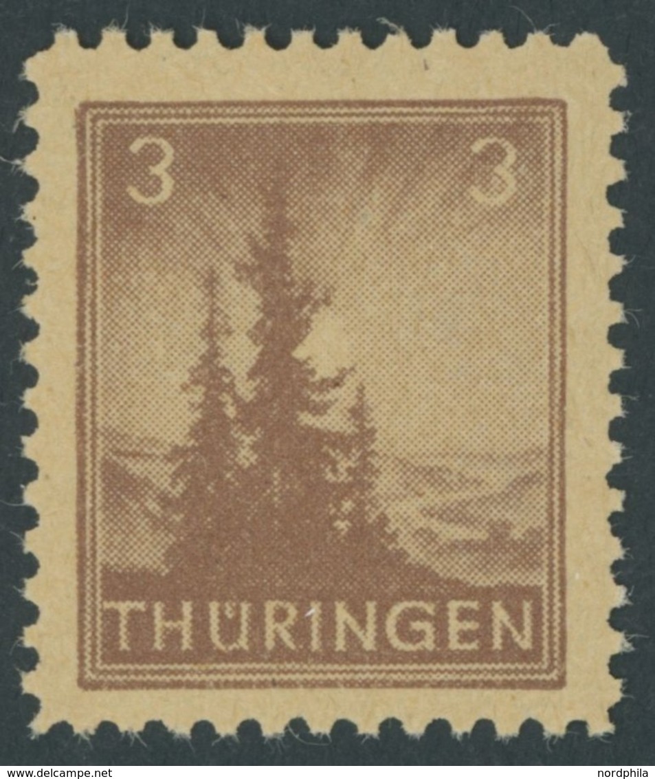 THÜRINGEN 92AXct **, 1945, 3 Pf. Mittelbraun, Vollgummierung, Gelblichgraues Papier, Postfrisch, Pracht, Gepr. Ströh, Mi - Other & Unclassified