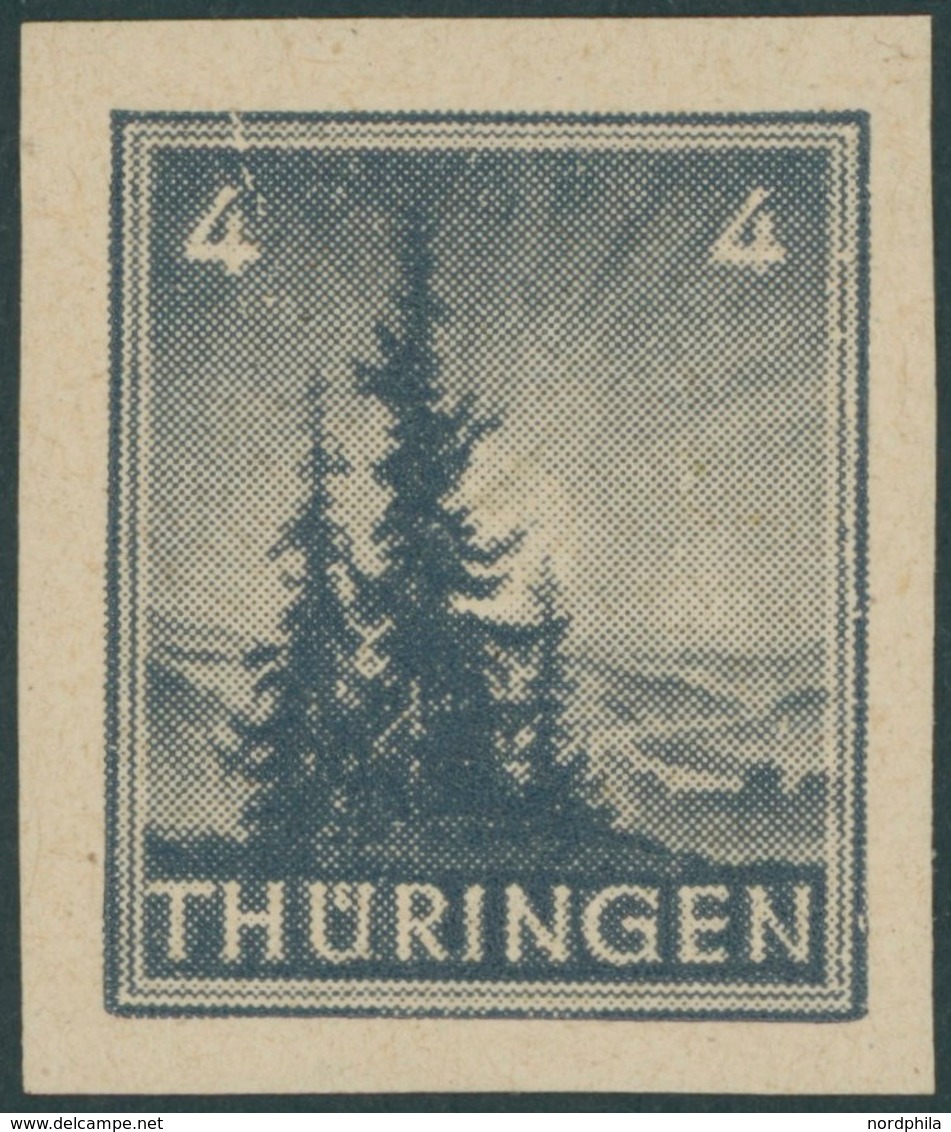 THÜRINGEN 93AXp2U *, 1945, 4 Pf. Bläulichschwarzgrau, Vollgummierung, Dickes Papier, Fallende Papierstreifung, Ungezähnt - Other & Unclassified