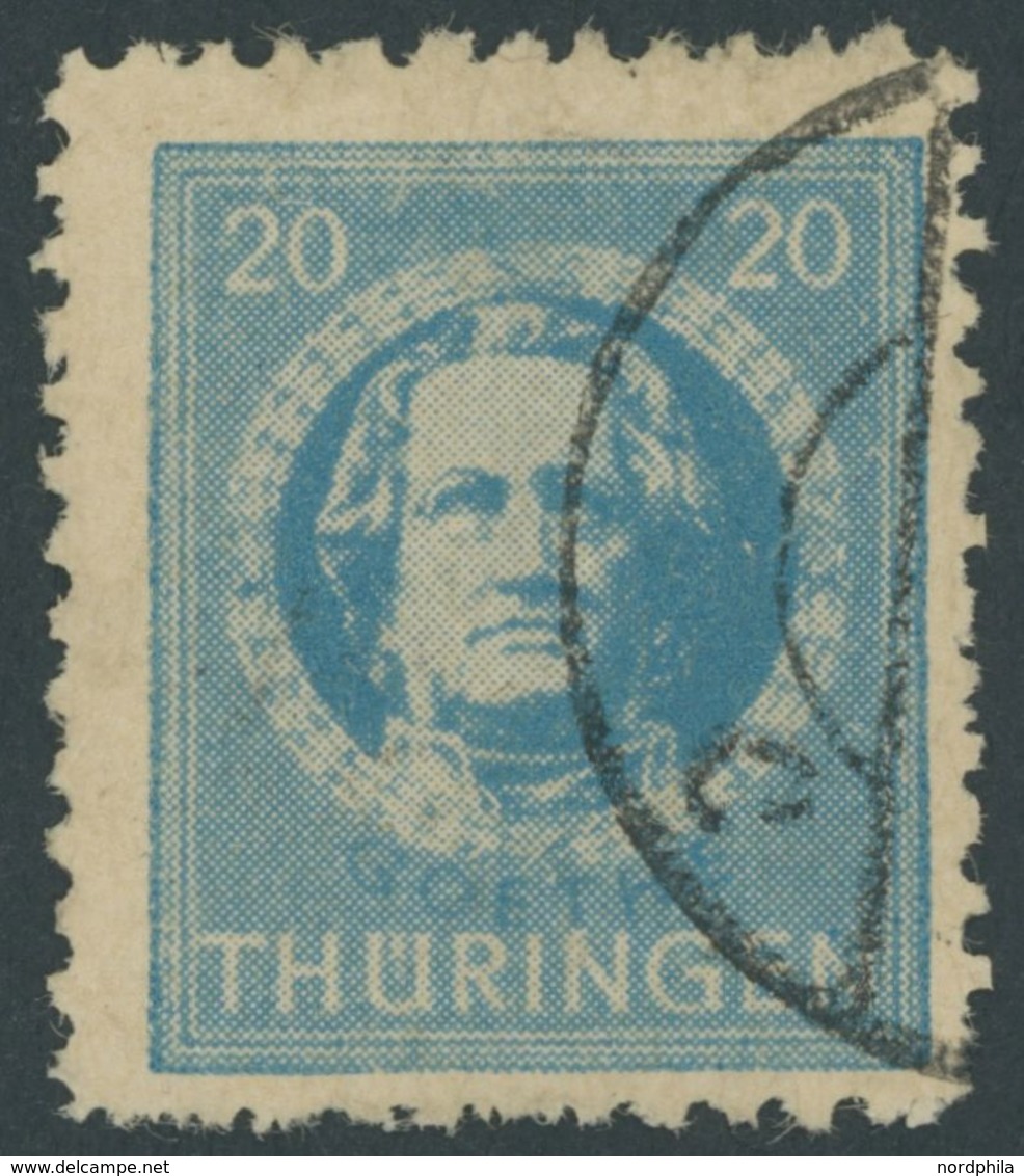 THÜRINGEN 98AXp1 O, 1945, 20 Pf. Preußischblau, Gezähnt, Vollgummierung, Dickes Papier, Steigende Papierstreifung, üblic - Altri & Non Classificati