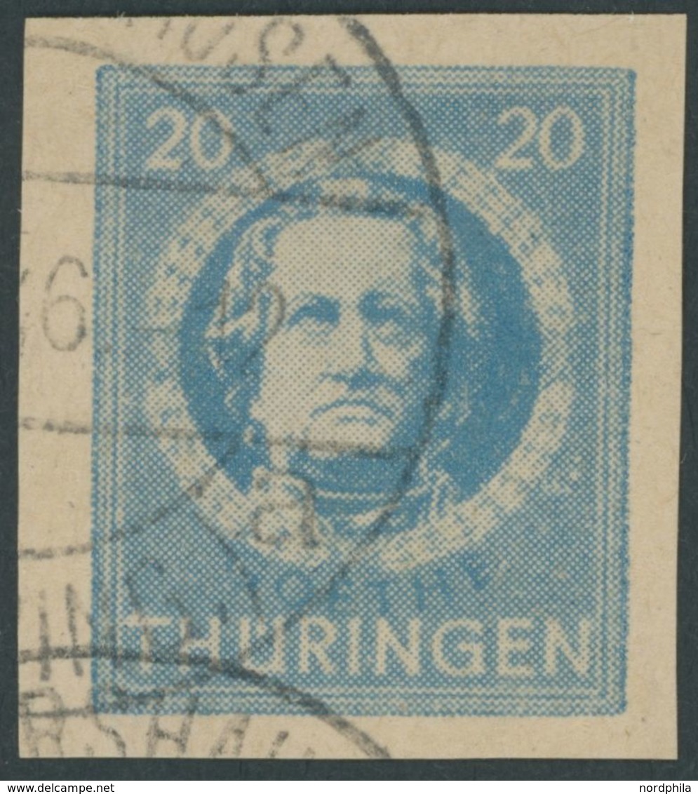 THÜRINGEN 98BXp1 O, 1945, 20 Pf. Preußischblau, Vollgummierung, Ungezähnt, Dickes Papier, Steigende Papierstreifung, Pra - Other & Unclassified