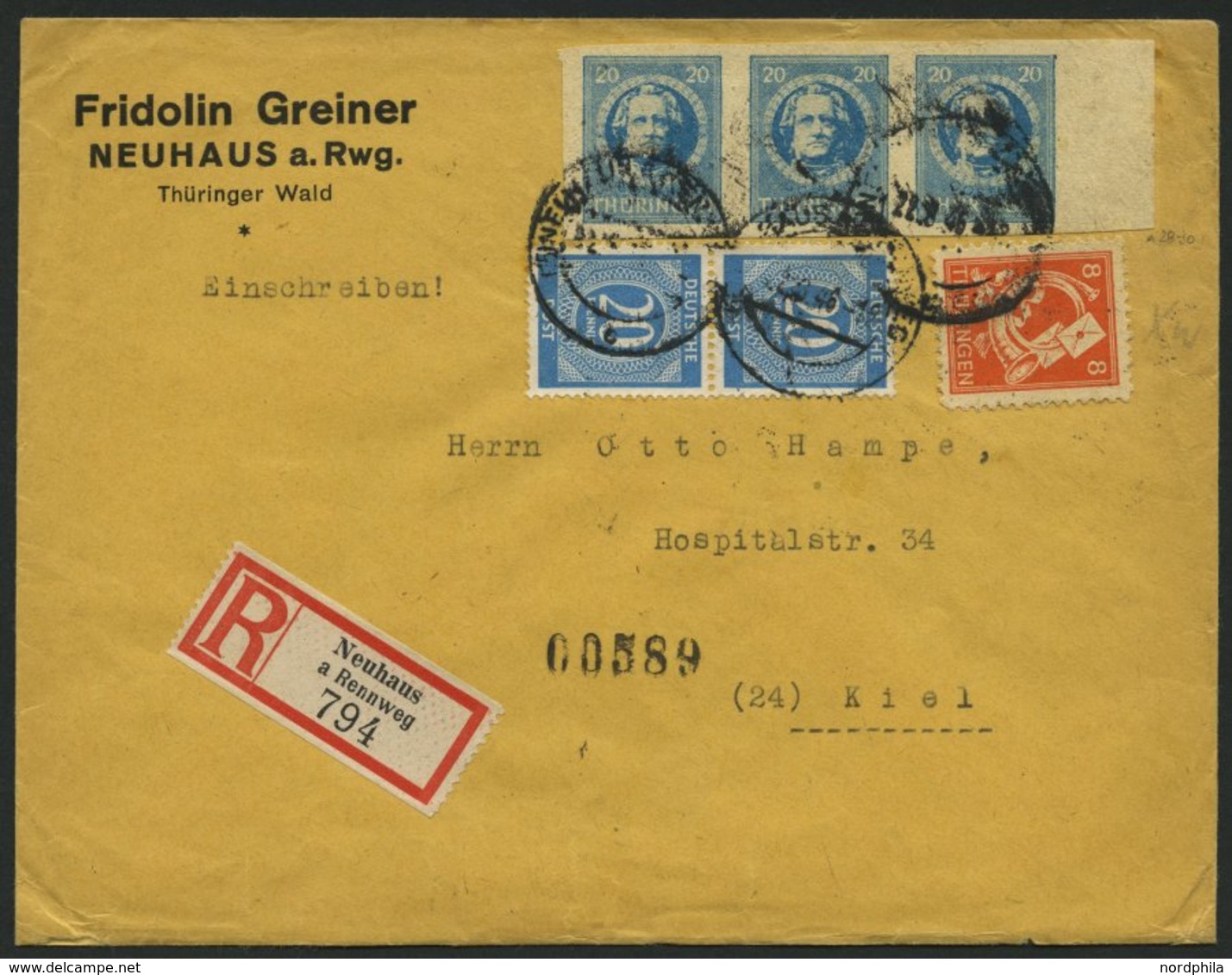 THÜRINGEN 98BYz2 BRIEF, 1945, 20 Pf. Preußischblau, Ungezähnt, Spargummierung, Dickes Papier, Fallende Papierstreifung,  - Other & Unclassified