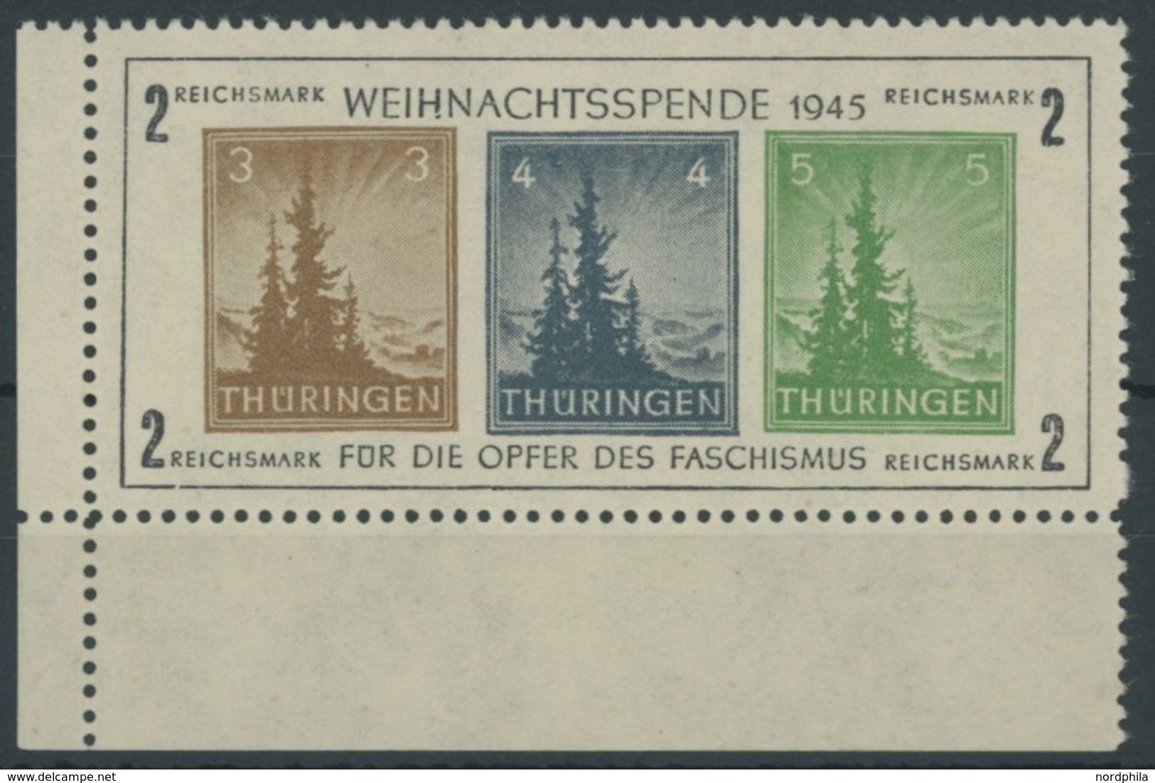 THÜRINGEN Bl. 1xa **, 1945, Block Antifa, Weißes Kartonpapier, Type V, Linke Untere Bogenecke, Postfrisch, Pracht, Fotoa - Other & Unclassified