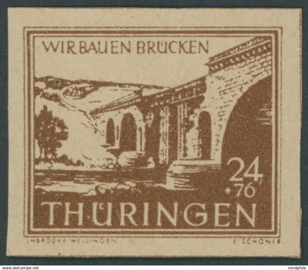 THÜRINGEN 115by **, 1946, 24 Pf. Mittelsiena Wiederaufbau, Postfrisch, Pracht, Gepr. Ströh, Mi. 300.- - Other & Unclassified