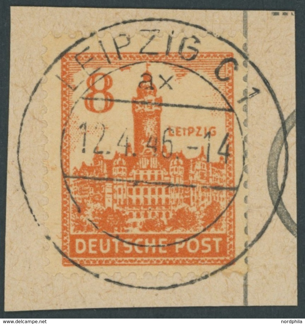 WEST-SACHSEN 160y BrfStk, 1946, 8 Pf. Lebhaftrotorange, Ohne Wz., Gelbliches Papier, Prachtbriefstück, Gepr. Ströh, Mi.  - Otros & Sin Clasificación