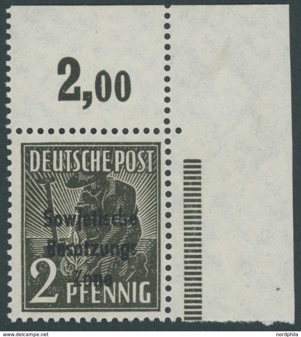 ALLGEMEINE-AUSGABEN 182bPORdgz **, 1948, 2 Pf. Schwarzgraubraun, Oberrandstück, Plattendruck, Durchgezähnt, Postfrisch,  - Other & Unclassified