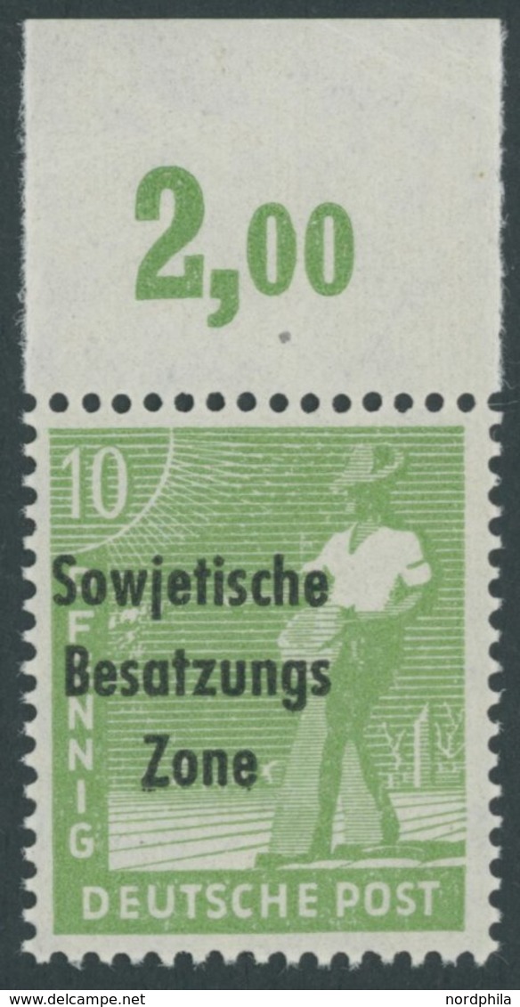 ALLGEMEINE-AUSGABEN 185bPORndgz **, 1948, 10 Pf. Gelblichgrün, Oberrandstück, Plattendruck, Nicht Durchgezähnt, Postfris - Otros & Sin Clasificación