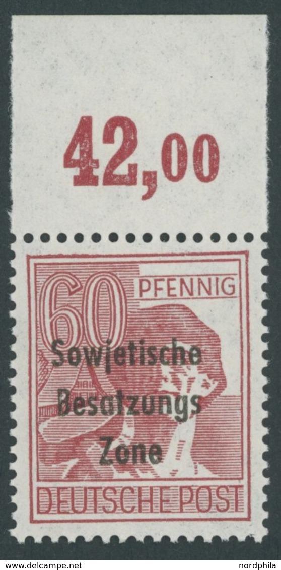 ALLGEMEINE-AUSGABEN 195aPORndgz **, 1948, 60 Pf. Karmin, Oberrandstück, Plattendruck, Nicht Durchgezähnt, Postfrisch, Pr - Other & Unclassified