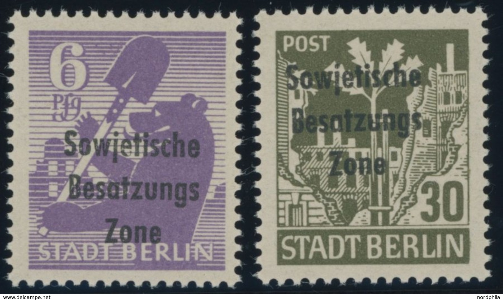 ALLGEMEINE-AUSGABEN 201wbx,206wbx **, 1948, 6 Pf. Lebhaftgrauviolett Und 30 Pf. Bräunlicholiv, Postfrisch, Pracht, Gepr. - Other & Unclassified