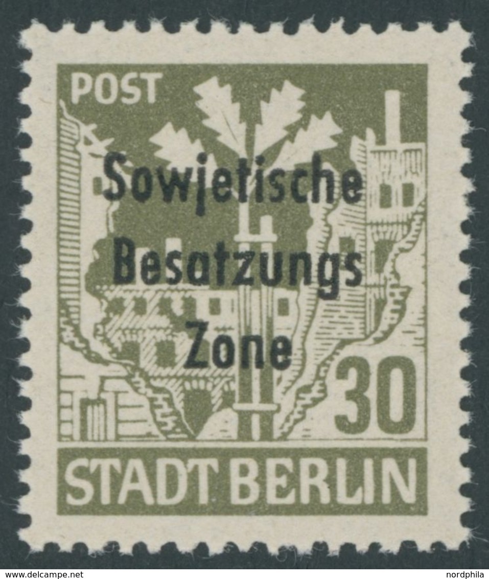 ALLGEMEINE-AUSGABEN 206wbxDDII **, 1948, 30 Pf. Schwärzlichbraunoliv, Aufdruck Einmal Normal Und Zusätzlicher Blinddruck - Otros & Sin Clasificación