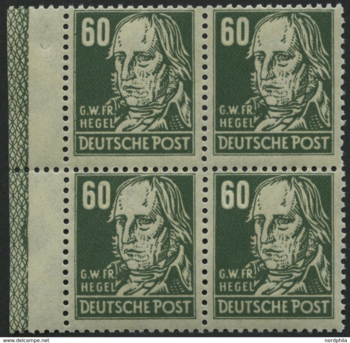 ALLGEMEINE-AUSGABEN 225b VB **, 1948, 60 Pf. Dunkelgraugrün Hegel Im Randviererblock Mit Randleiste, Pracht - Other & Unclassified
