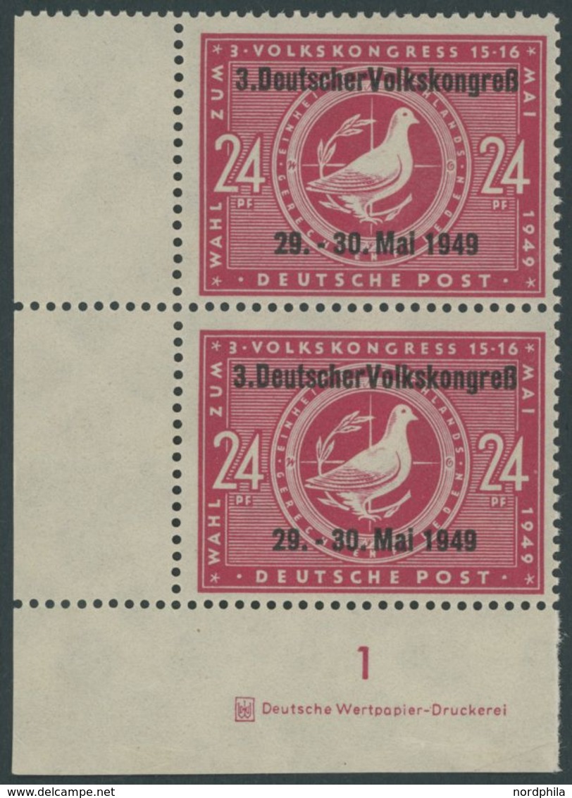 ALLGEMEINE-AUSGABEN 233IDZ **, 1949, 24 Pf. 3. Volkskongreß, Aufdruck-Type I, Mit Druckereizeichen Im Senkrechten Paar A - Other & Unclassified