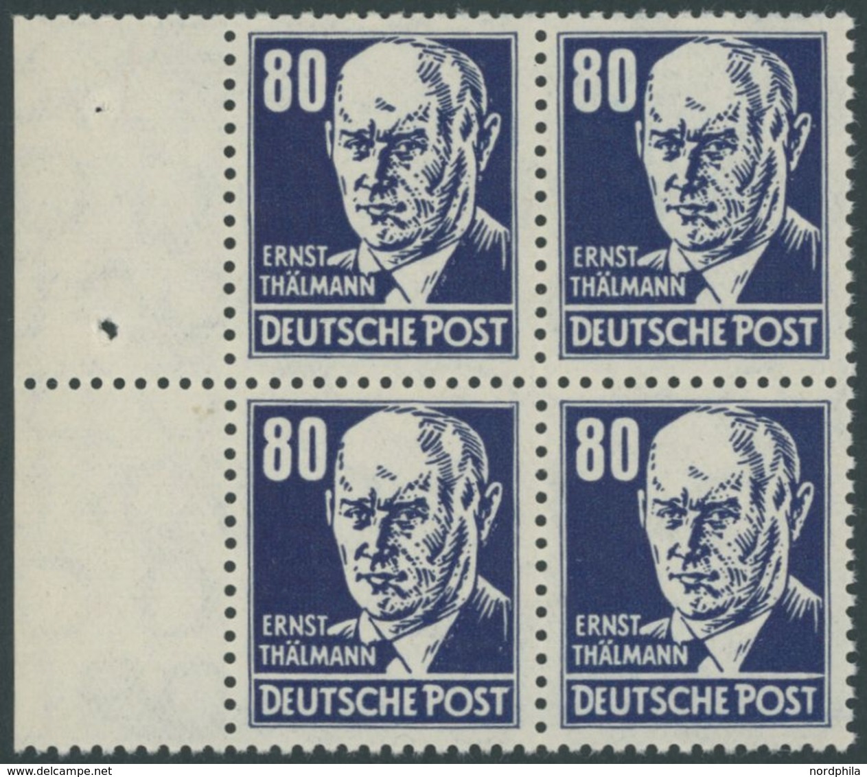DDR 339PFIV **, 1952, 80 Pf. Thälmann Mit Plattenfehler T Von Post Rechts Spitz Und Weiße Einfassungslinie Rechts Vereng - Other & Unclassified