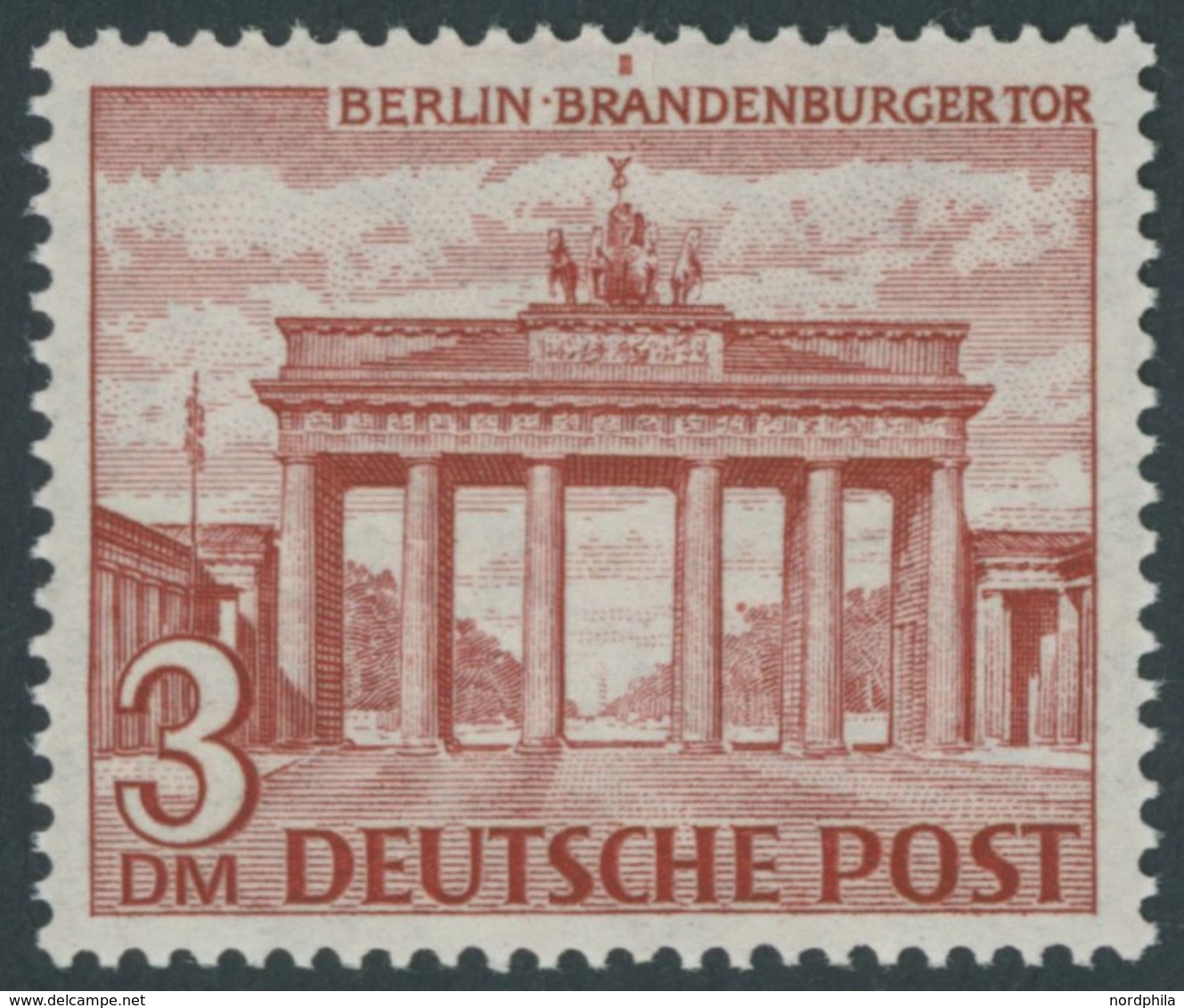 BERLIN 59I *, 1949, 3 DM Bauten Mit Abart Farbiges Rechteck Im Markenrand über RA In Brandenburg, Pracht, Mi. (700.-) - Other & Unclassified