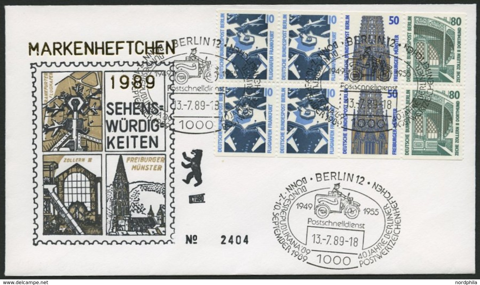 ZUSAMMENDRUCKE H-Bl. 22 BRIEF, 1989, Heftchenblatt Sehenswürdigkeiten Auf FDC, Pracht, Mi. 110.- - Se-Tenant