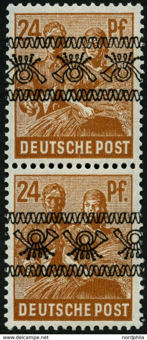 AMERIK. U. BRITISCHE ZONE 44INKb **, 1948, 24 Pf. Bandaufdruck Im Senkrechten Paar, Obere Marke Kopfstehender, Untere No - Other & Unclassified