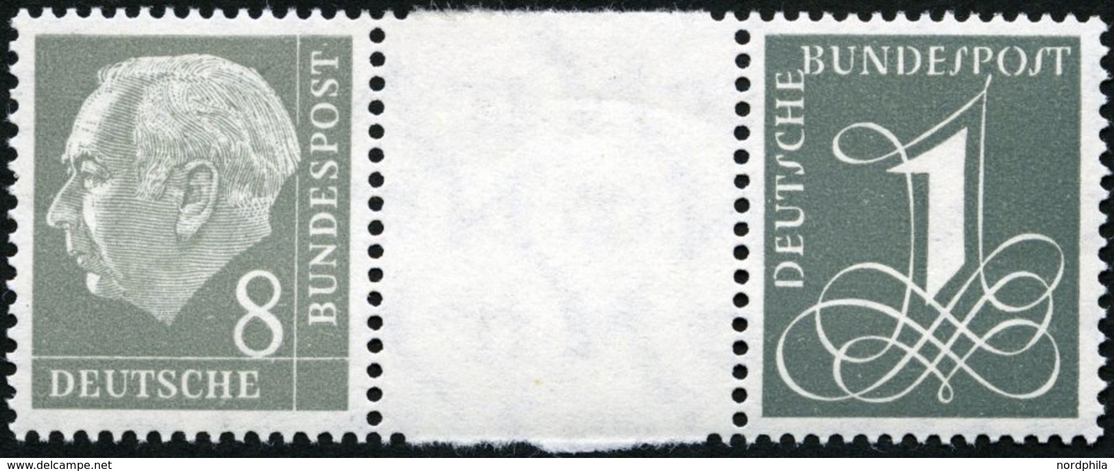ZUSAMMENDRUCKE WZ 15bYII **, 1960, Heuß Wz. Liegend 8 + Z + 1, Ohne Strichelleisten, Nachauflage, Pracht, Mi. 90.- - Used Stamps