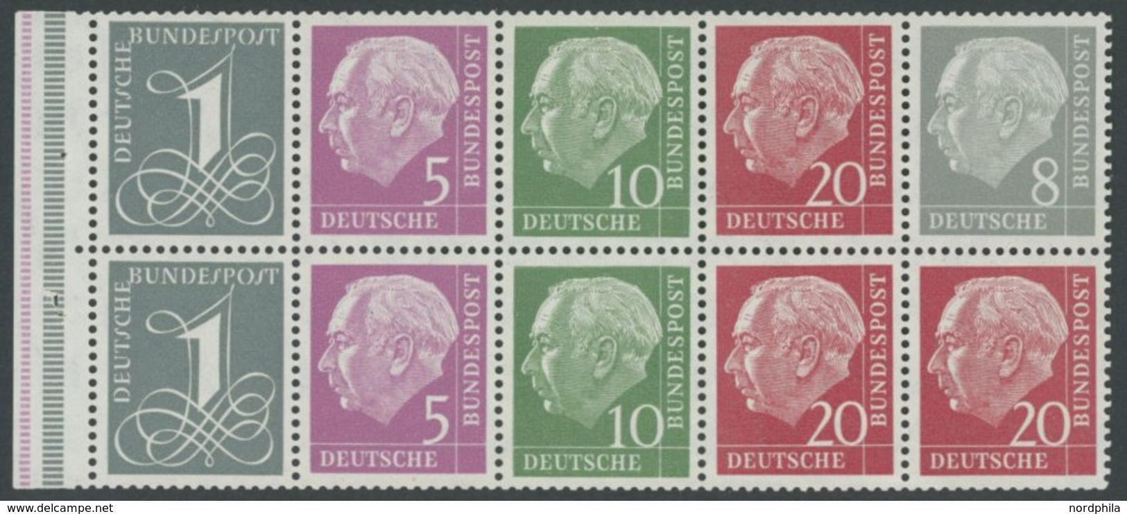 ZUSAMMENDRUCKE H-Bl. 8YII **, 1960, Heftchenblatt Heuß Liegendes Wz., Postfrisch, Pracht, Mi. 85.- - Used Stamps