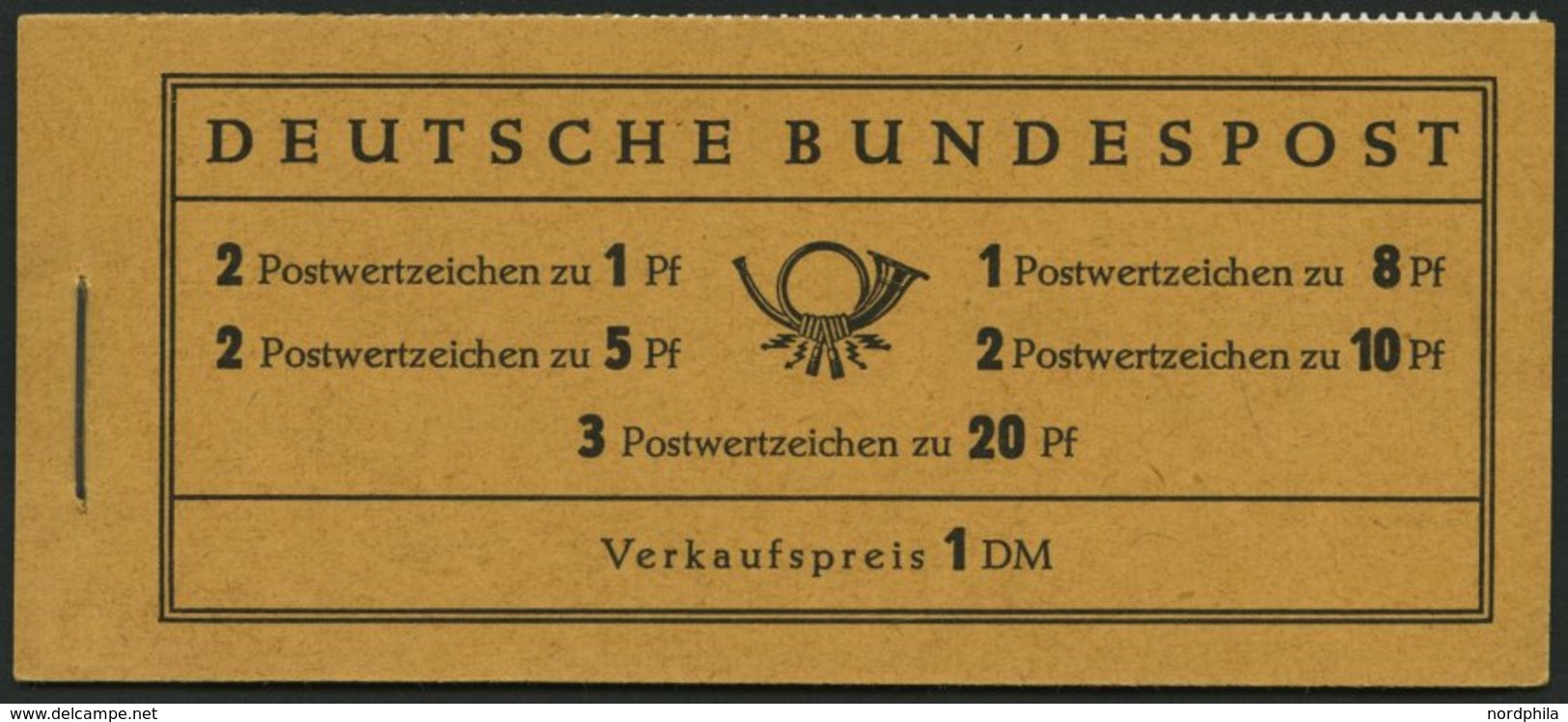 MARKENHEFTCHEN MH 4Xv **, 1958, Markenheftchen Heuss/Ziffer, Deckel Dunkelchromgelb, Pracht, Mi. 100.- - Other & Unclassified