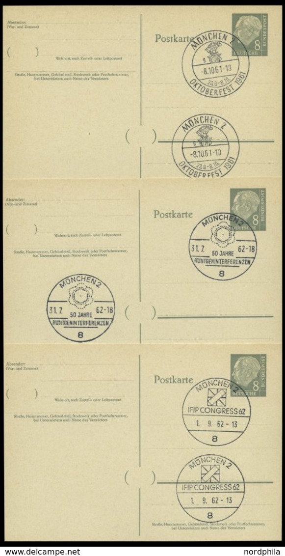 GANZSACHEN P 36 BRIEF, 1961, 8 Pf. Heuss Mit Postfachnummer Statt Postschließfachnummer, 6 Leer Gestempelte Karten Mit V - Collections