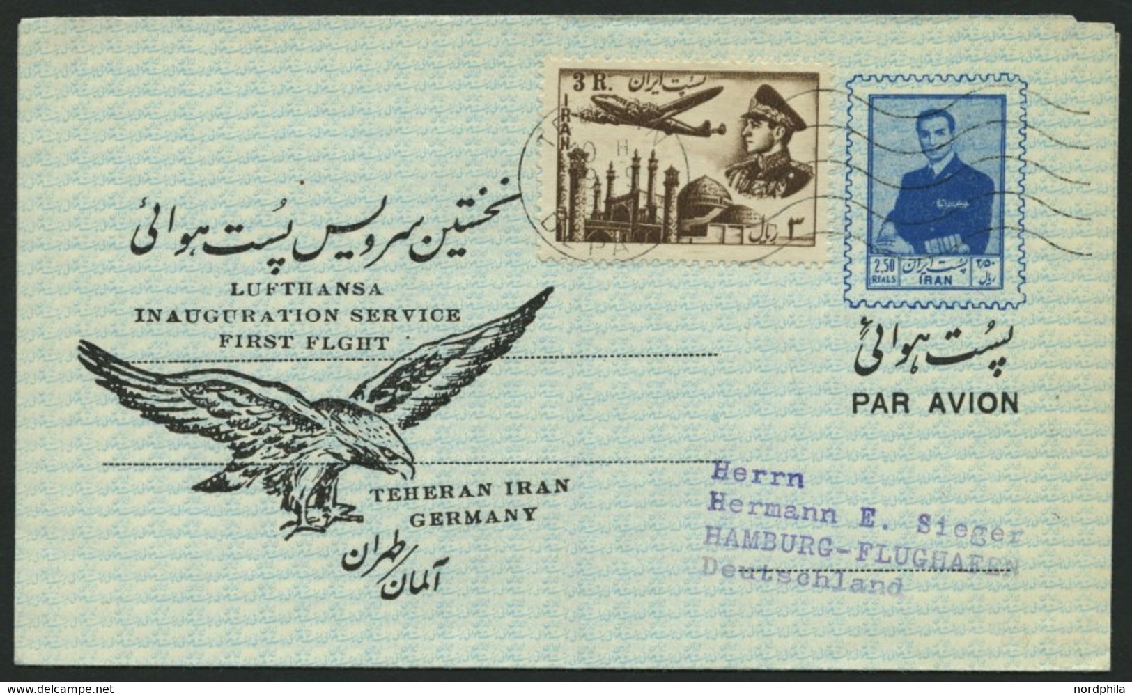 DEUTSCHE LUFTHANSA 113a BRIEF, 12.9.1956, Teheran-Hamburg, Verspätete Post Aus Teheran, Prachtbrief - Used Stamps