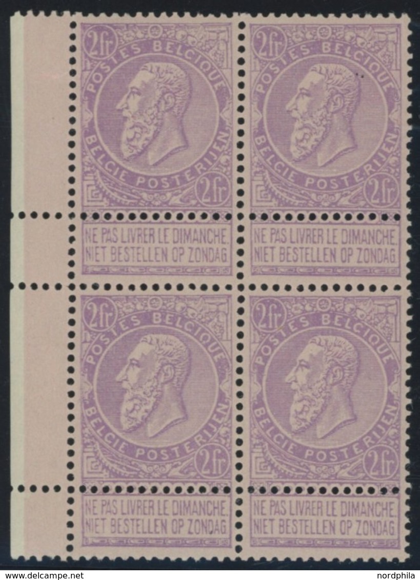 BELGIEN 59 VB **, 1893, 2 Fr. Lila Auf Blaßrosa Im Postfrischen Randviererblock, Kabinett, R! - Otros & Sin Clasificación