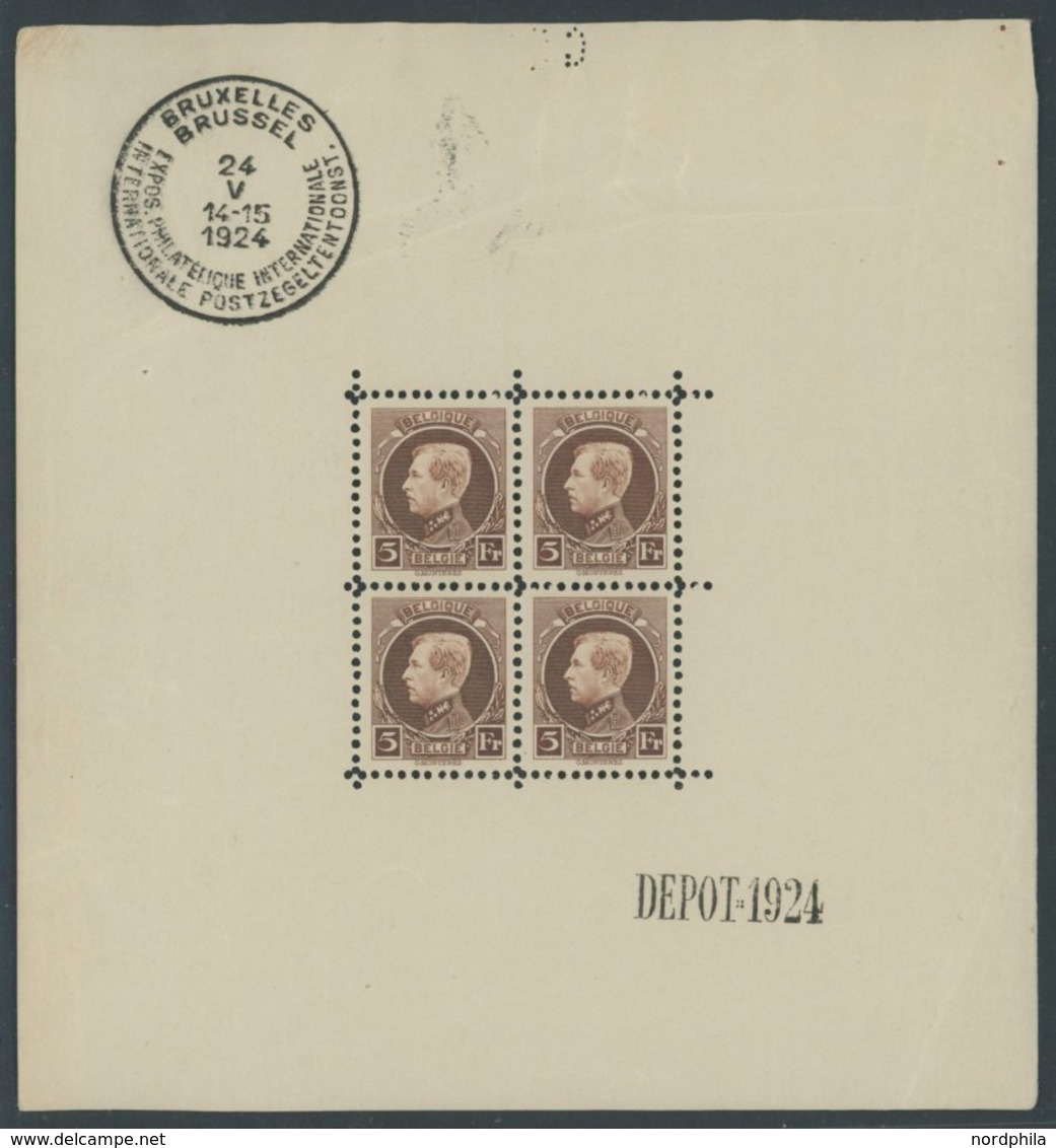 BELGIEN 186KB **, 1924, 5 Fr. Internationale Briefmarkenausstellung Im Kleinbogen (4), Leichte Randunebenheiten Sonst Pr - Other & Unclassified