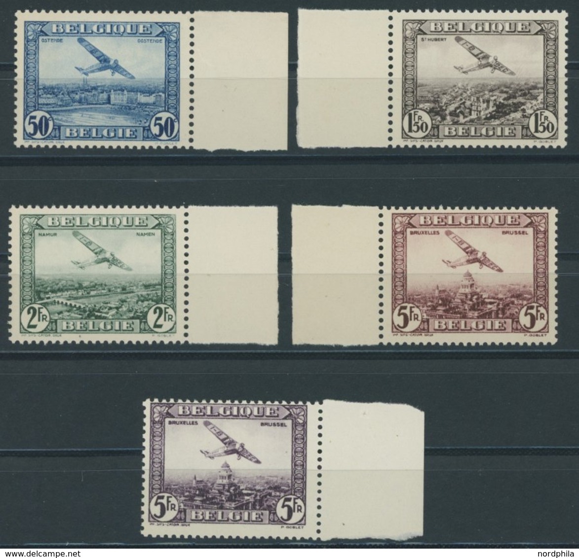 BELGIEN 280-83,298 **, 1930, Flugzeug Fokker, Postfrisch, 5 Prachtwerte, Mi. 82.- - Otros & Sin Clasificación