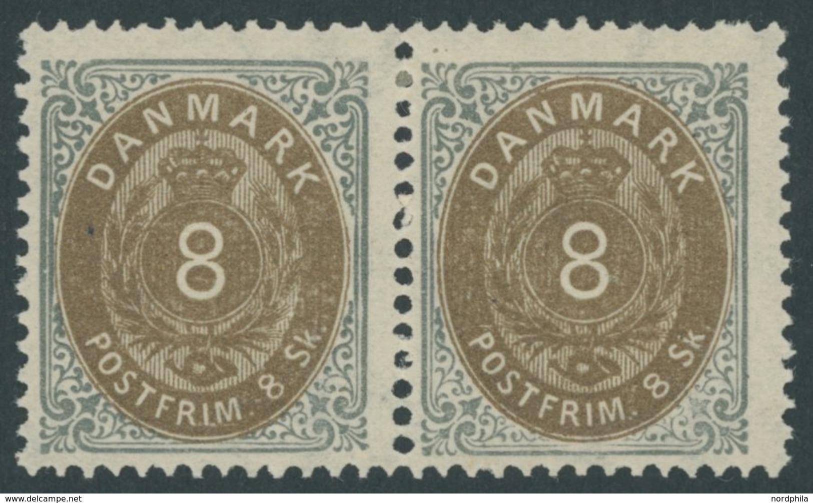 DÄNEMARK 19IA Paar *, 1871, 8 S. Grau/braun Im Waagerechten Paar, Falzrest, Kabinett - Usado