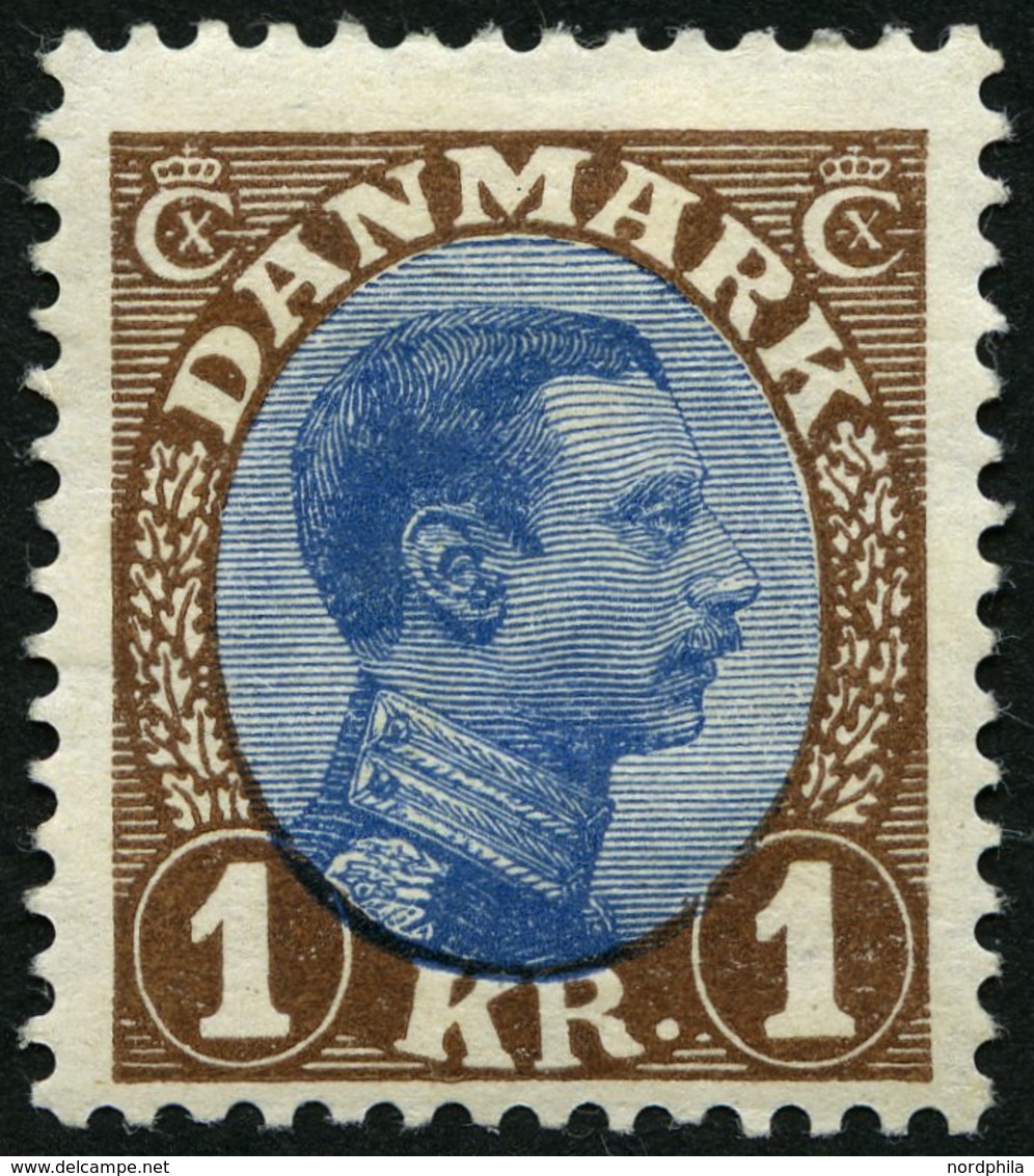 DÄNEMARK 128 *, 1922, 1 Kr. Braun/blau, Type I (Facit 161a), Falzreste, Pracht, Facit 600.- Skr. - Usado