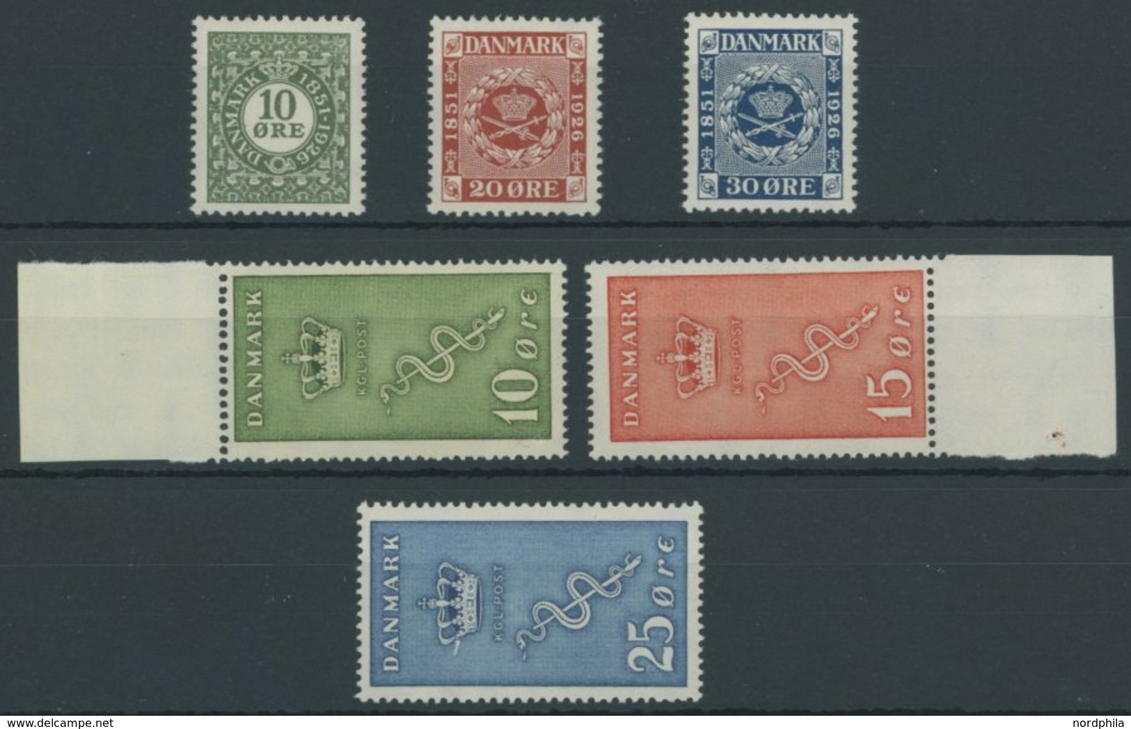 DÄNEMARK 153-55,177-79 **, 1926, 75 Jahre Briefmarken Und Kampf Gegen Den Krebs, Postfrisch, 2 Prachtsätze, Mi. 75.- - Usado