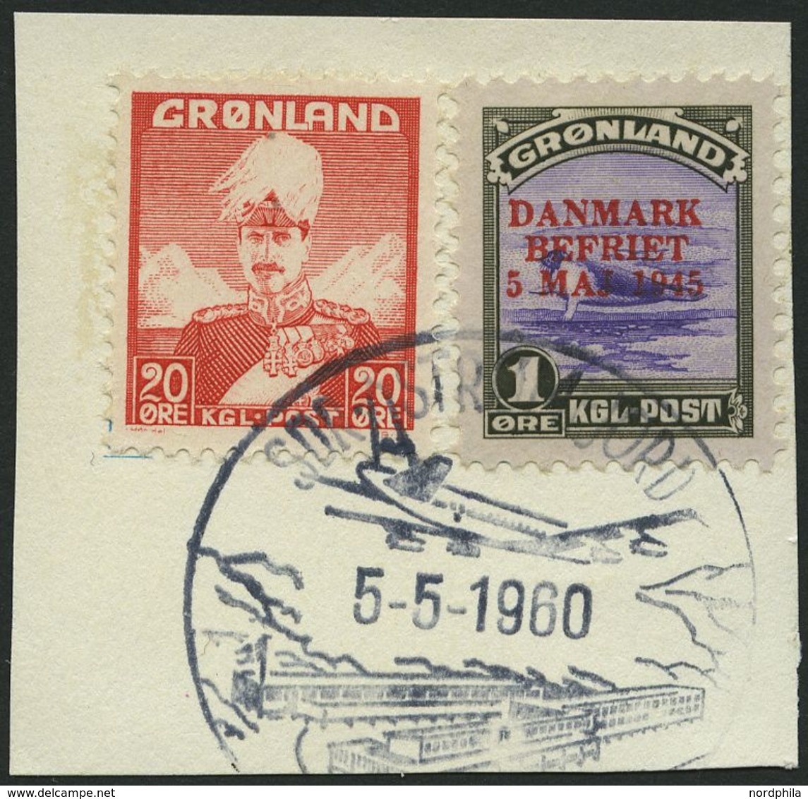 GRÖNLAND - DÄNISCHE POST 17,26 BrfStk, 1960, 1 Ø DANMARK/BEFRIET Mit 20 Ø Zusatzfrankatur Auf Prachtbriefstück - Usados