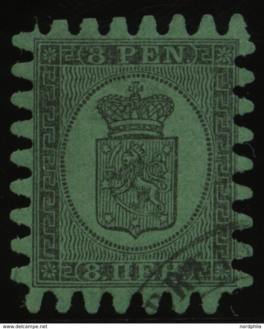 FINNLAND 6Bz O, 1873, 8 P. Schwarz Auf Geripptem Gelbgrünem Papier, Praktisch Alle Zungen, Pracht - Otros & Sin Clasificación