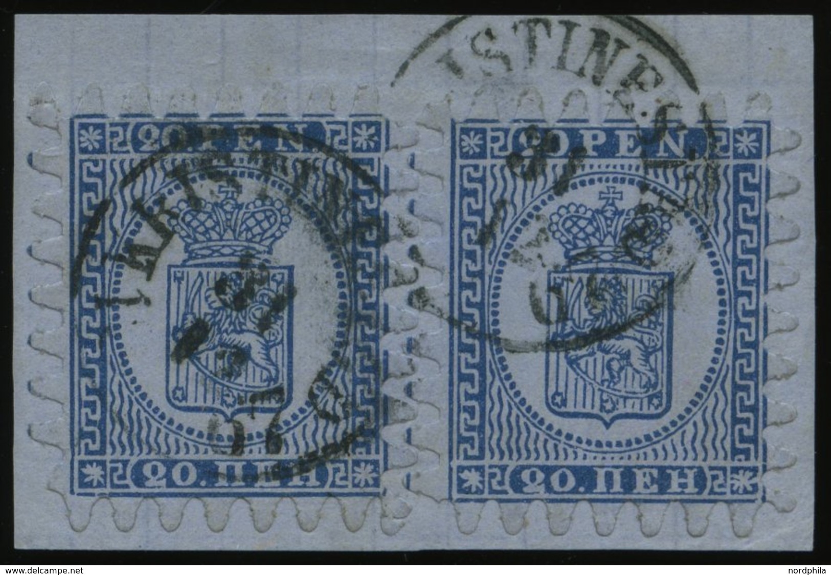 FINNLAND 8C BrfStk, 1866, 20 P. Blau, 2x Auf Briefstück, K1 KRISTINESTAD, Nur Linke Marke Eine Kurze Zunge Sonst Alle Vo - Other & Unclassified