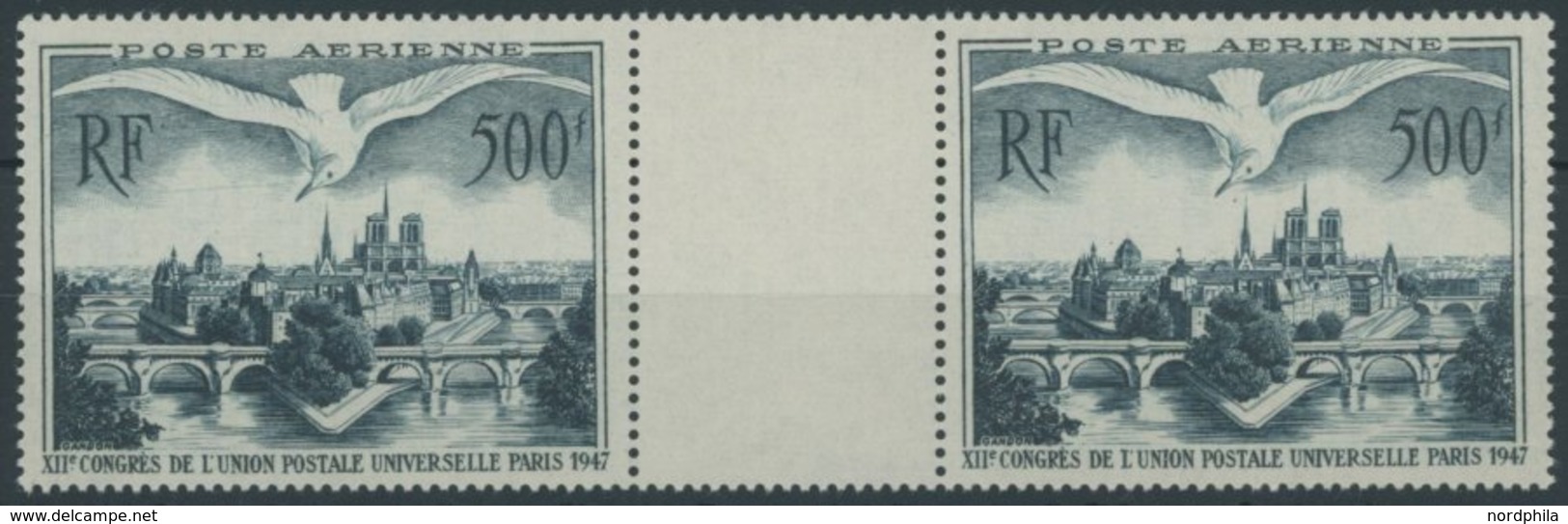 FRANKREICH 782ZW **, 1947, 500 Fr. Flugpost Im Waagerechten Zwischenstegpaar, Postfrisch, Pracht - Otros & Sin Clasificación