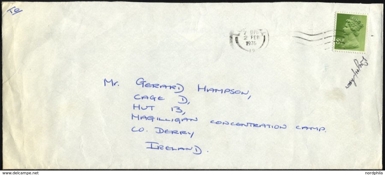 BRITISCHE MILITÄRPOST 687 BRIEF, 1976, 81/2 P. Dunkelolivgrün Auf Brief An Den Gefangenen Hampson, Im Magilligan-Konzent - Used Stamps